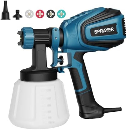 Paint Sprayer, 700W HVLP Spray Gun with Cleaning & Blowing Joints, 4 Nozzles and 3 Patterns, Easy to Clean, for Furniture, Cabinets, Fence, Walls, Door, Garden Chairs etc. VF803 Blue