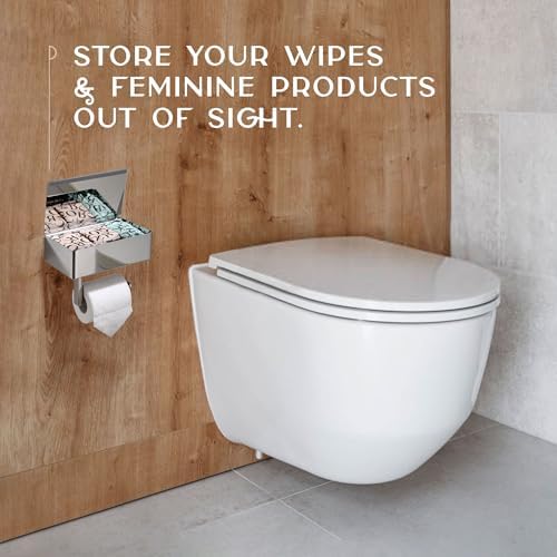 Day Moon™ Chrome Toilet Paper Holder with Shelf - Wipe Holder for Bathroom, Flushable Wipes Dispenser, Toilet Paper and Wipes Holder
