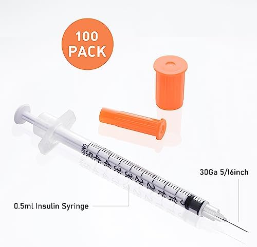 U-100 0.5cc/ml 30 Gauge 5/16" Syringe, Individually Packed 100 PACK