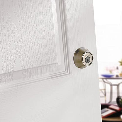 Kwikset 660 Deadbolt Deadbolt Lock, Satin Nickel Round Exterior Keyed Front Entry Door, Pick Resistant SmartKey Rekey Security, Single Cylinder Dead Bolt, with Microban Protection