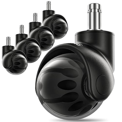 Lifelong Office Chair Wheels Rubber Replacement- 2 Inch Heavy Duty Rolling Chairs Casters for Hardwood Floors and Carpet, Set of 5, Desk Chair Wheels to Replace Office Chairs Mats- Universal