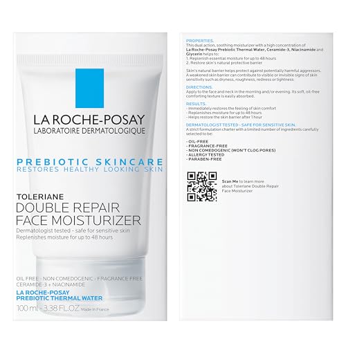 La Roche-Posay Toleriane Double Repair Face Moisturizer, Daily Moisturizer Face Cream with Ceramide and Niacinamide for All Skin Types, Oil Free, Fragrance Free (Pack of 2)