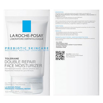 La Roche-Posay Toleriane Double Repair Face Moisturizer, Daily Moisturizer Face Cream with Ceramide and Niacinamide for All Skin Types, Oil Free, Fragrance Free (Pack of 2)