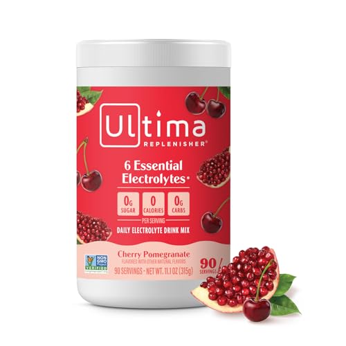 Ultima Replenisher Daily Electrolyte Powder Drink Mix – Sugar Free – Cherry Pomegranate, 90 Servings – Hydration Powder with 6 Electrolytes & Minerals – Keto Friendly, Vegan, Non-GMO