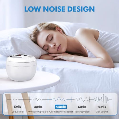 Upgraded Ultrasonic Retainer Cleaner Machine, 45kHz Ultrasonic Dentures Cleaner for Night Guards, Braces, Aligner, Toothbrush, Jewelry and More, 200ML Capacity, White