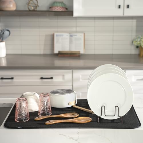 S&T INC. Dish Drying Mat Jumbo, 18” x 30”, Absorbent Microfiber Kitchen Counter Mat, Dish Drying Pad for Dishes, Utensils, Pots and Pans, Jumbo, Black