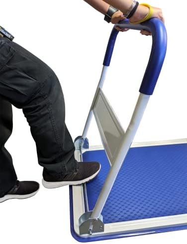 Heavy Duty Foldable Push Cart Dolly | 660 lbs. Capacity | Upgraded Collapsible Hand Truck Platform with Swivel Wheels | Flat Bed Moving Wagon | Space Saving Push Handle (Blue)