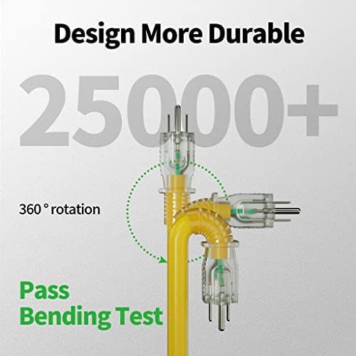 100 ft 12/3 Outdoor Extension Cord Waterproof Heavy Duty with Lighted Indicator End 12 Gauge 3 Prong, Flexible Cold-Resistant Long Power Cord Outside, 15Amp 1875W SJTW Yellow ETL Listed