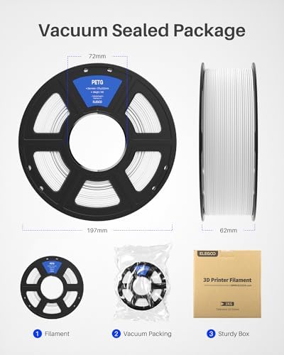 ELEGOO PETG Filament 1.75mm Black & White 2KG, 3D Printer Filament Dimensional Accuracy +/- 0.02 mm, 2pcs 1kg Spool(2.2lbs) Fits for Most FDM 3D Printers