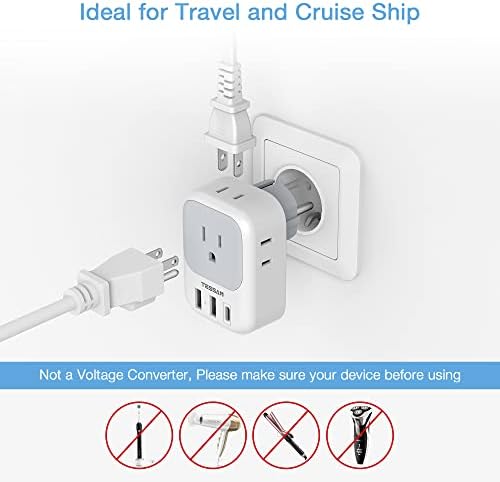 TESSAN 2 Pack Type E F Plug Adapter USB C, Germany France Power Adaptor with 3 USB Charger Ports, 4 AC Outlets Travel Plug for US to Europe EU Spain Iceland Korea Greece Russia German French