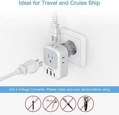 TESSAN 2 Pack Type E F Plug Adapter USB C, Germany France Power Adaptor with 3 USB Charger Ports, 4 AC Outlets Travel Plug for US to Europe EU Spain Iceland Korea Greece Russia German French