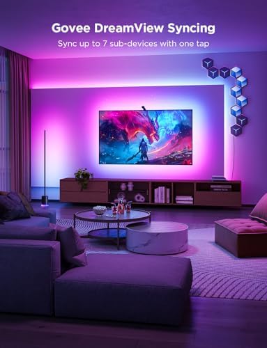 Govee TV Backlight 3 Lite with Fish-Eye Correction Function Sync to 55-65 Inch TVs, 11.8ft RGBICW Wi-Fi LED Strip Lights with Camera, 4 Colors in 1 Lamp Bead, Voice and APP Control, Adapter