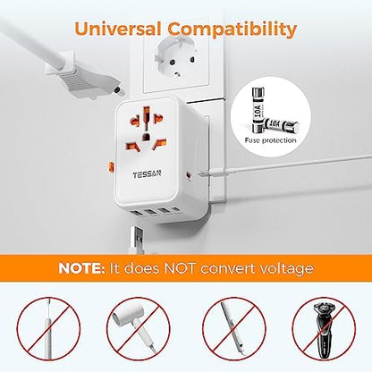 TESSAN Universal Travel Adapter, 45W International Plug Adaptor with 2 USB C 3 USB A Ports, Travel Worldwide Power Outlet for US to European EU UK AUS Ireland(Type C/G/A/I)