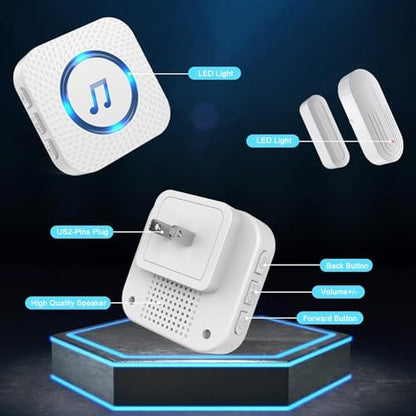 Door Chime,SanJie Wireless Door Sensor Chime When Door Opens,Door Entry Alarm Chime for Business/Home/Kids,500 FT Range,26 Chimes 5 Adjustable Volume Door Ringer Alert 2 Sensors + 1 Receivers