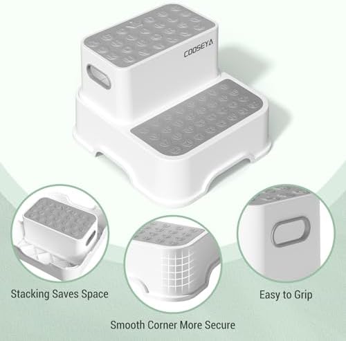 2 Step Stools for Kids,Toddler Step Stool for Bathroom Sink,No-Slip Double up Stepping for Toddlers Bathroom, Multifunctional Toilet Potty Stool for Kids,Toilet Potty Training(2 Packs)