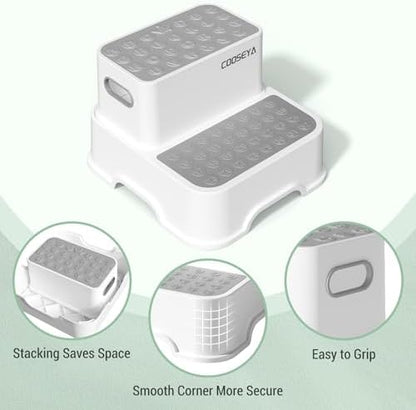 2 Step Stools for Kids,Toddler Step Stool for Bathroom Sink,No-Slip Double up Stepping for Toddlers Bathroom, Multifunctional Toilet Potty Stool for Kids,Toilet Potty Training(2 Packs)
