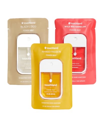 Touchland Power Mist Hydrating Hand Sanitizer Spray, TROPICAL Trio Set (Mango Passion, Beach Coco, Watermelon), 1 FL. OZ. Travel Size (Set of 3)