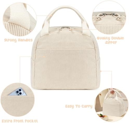 Bluboon Lunch Bag for Women Men Cute Corduroy Lunch Tote Bags Reusable Insulated Lunch Box Large Capacity Reusable Insulated Cooler for Work Picnic or Travel