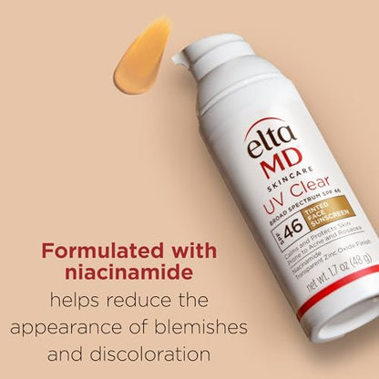 EltaMD UV Clear Tinted Face Sunscreen, SPF 46 Oil- Free with Zinc Oxide, Dermatologist Recommended