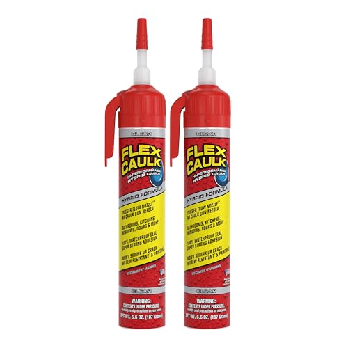 Flex Caulk, Waterproof & Weatherproof Hybrid Polymer Sealant, Strong, Paintable, Indoor, Outdoor, Bath, Shower, Sink, Window, Baseboards, Door, RV, Roof, Wood, Auto & Marine, Clear, 6.6 oz, 2-Pack