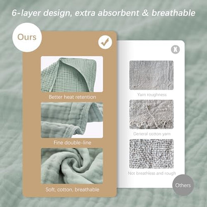 SWEET DOLPHIN Muslin Hooded Baby Bath Towels - 2 Pack 100% Cotton Towel for Babies, Infants, Toddlers - 32x32Inch - Highly Absorbent and Newborn Essential, Green and Grey