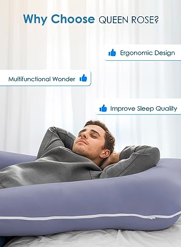QUEEN ROSE Pregnancy Pillow, U Shaped Full Body Pillows for Sleeping Support, 55 Inch Maternity Pillow for Pregnant Women with Cooling Silky Cover, Blue