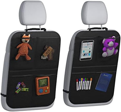lebogner Back Seat Cover for Kids + 4 Pocket Storage Organizer, 2 Pack X-Large Waterproof Kick Mats Backseat Protector, Car Seat Back Protectors for Vehicles to Protect from Dirt, Mud & Scratches