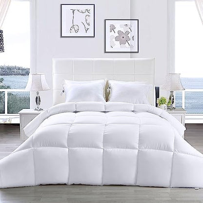 Utopia Bedding Comforters Queen Size, All Season Duvet Insert, Down Alternative Box Stitched Bed Comforter with Corner Tabs, Machine Washable (White)