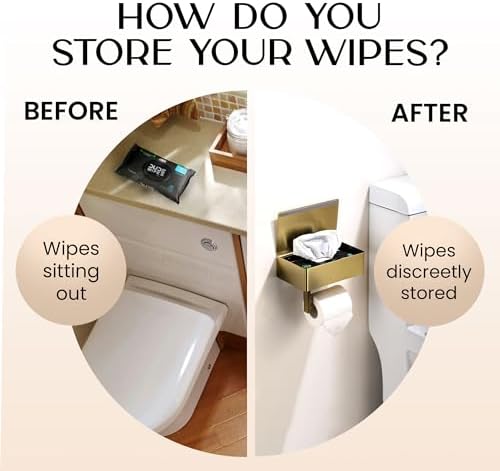 Day Moon™ Brushed Gold Toilet Paper Holder with Shelf, Wipe Holder for Bathroom Flushable Wipes Dispenser, Toilet Paper and Wipes Holder, Toilet Paper Holder with Storage