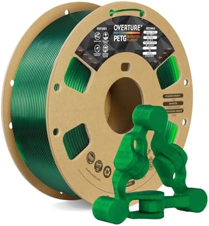 OVERTURE Clear PETG Filament 1.75mm, PETG Transparent Green,1kg Filament(2.2lbs), Dimensional Accuracy 99% Probability +/-0.03mm, Fit Most FDM Printers