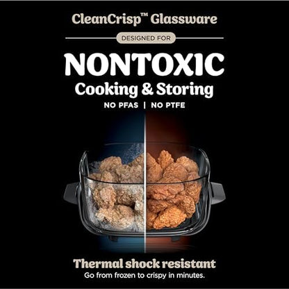 Ninja Crispi Air Fryer, Microwave, Freezer & Dishwasher Safe, Non Toxic Glass Portable Cooking System, 4 QT & 6 Cup Glass Containers with Storage Lids, Easy Meals, Air Fry, Bake, Stone, FN101ST
