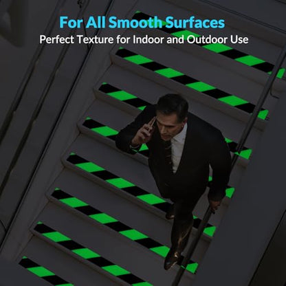 LifeGrip Anti Slip Traction Tape with Glow in Dark Green, 2 Inch x 38 Feet - Best Grip, Friction, Abrasive Adhesive for Stairs, Tread Step, Indoor and Outdoor, Green/Black (2 inch X 38 feet)