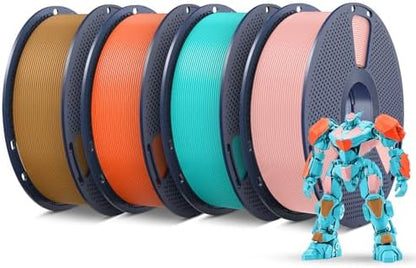 SUNLU PETG Filament 1.75mm 4KG Bundle, Less Stringing and Good Layer Adhesion, 3D Printer Filament 4kg, 1kg per Spool, Pack of 4, 4 Colors, Sky Blue+Sakura Pink+Sunny Orange+Chocolate
