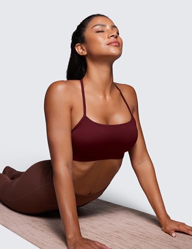 CRZ YOGA Butterluxe Womens Y Back Sports Bra - Padded Racerback Low Impact Spaghetti Thin Strap Workout Yoga Top