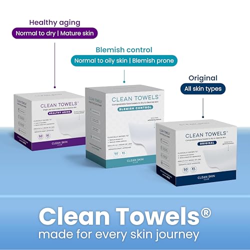Clean Skin Club Clean Towels XL™ Supreme, 100% USDA Biobased Face Towel, Disposable Face Towelette, Eczema Association Accepted, Makeup Remover Dry Wipes, Ultra Soft, 50 Ct, 1 Pack