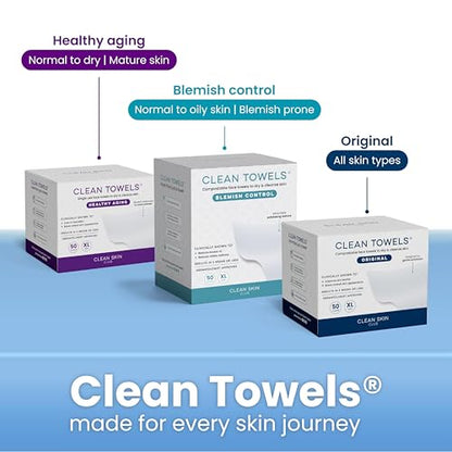 Clean Skin Club Clean Towels XL™ Supreme, 100% USDA Biobased Face Towel, Disposable Face Towelette, Eczema Association Accepted, Makeup Remover Dry Wipes, Ultra Soft, 50 Ct, 1 Pack