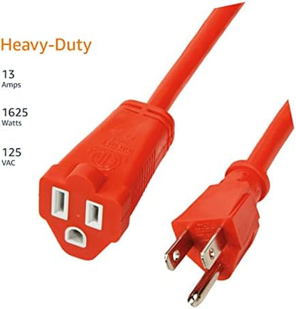 Amazon Basics 50 foot 3-Prong Vinyl Indoor/Outdoor Extension Cord - 13 Amps, 1625 Watts, 125 VAC, Orange