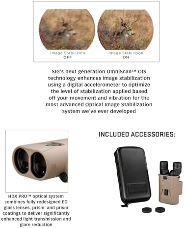 SIG SAUER ZULU6 HDX PRO 16x50mm Waterproof Fogproof Durable FDE Image Stabilized Hunting Binoculars, Multicoated Anti-Glare Lenses, Up to 40 Hours Runtine, Carrying Case & Carrying Strap Included