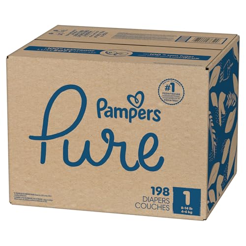 Pampers Pure Protection Baby Diapers, Size 1 (8-14 lbs), 198 Count, Up to 100% Leakproof, Premium Plant-Based Skin Protection, Hypoallergenic Soft Diapers