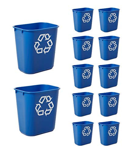Rubbermaid Commercial Deskside Recycling Container, 3.4-Gallon, Blue, Small, Plastic, for Bedroom/Bathroom/Office, Fits Under Desk/Sink/Cabinet, Pack of 12