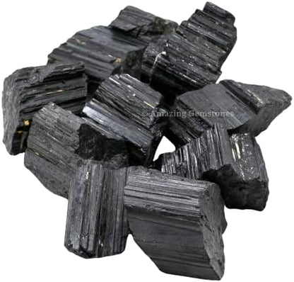 Amazing Gemstone Black Tourmaline Crystals Rough Stone in Bulk, 1lb Large Pieces Turmalina Negra Piedra Originales, Large Black Tourmaline Crystal Healing Stones for Protection