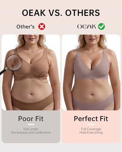 OEAK Womens Deep V Bras Wireless Comfortable Bra Supportive No Underwire Bras Tshirt Push Up Bralettes Plunge Seamless Bra