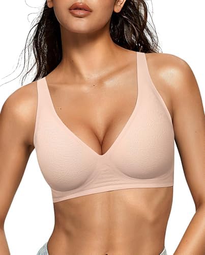 OEAK Womens Deep V Bras Wireless Comfortable Bra Supportive No Underwire Bras Tshirt Push Up Bralettes Plunge Seamless Bra