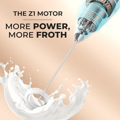 Zulay Kitchen Powerful Milk Frother Wand With 4 AA Duracell Batteries - Ultra Fast Handheld Drink Mixer - Electric Whisk Foam Maker for Coffee, Lattes, Cappuccino, Matcha & Creamer -