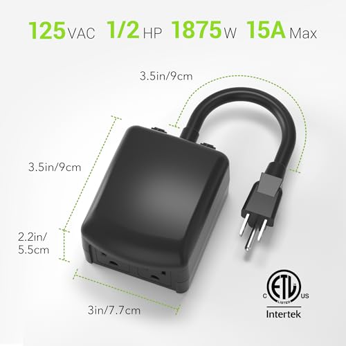BN-LINK 7 Day Outdoor Heavy Duty Digital Programmable Timer, Outdoor Timer Outlet Waterproof, 2 Grounded Electrical Outlets for Christmas Lights, 15A 1/2HP,ETL Listed