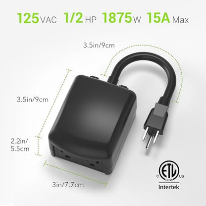 BN-LINK 7 Day Outdoor Heavy Duty Digital Programmable Timer, Outdoor Timer Outlet Waterproof, 2 Grounded Electrical Outlets for Christmas Lights, 15A 1/2HP,ETL Listed