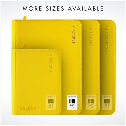 Vault X 9 Pocket Trading Card Zip Binder, 360 Cards, Premium Exo-Tec Album Material, 20 Side-Loading Pages, Folder for Collectible Games, Sports, TCG (Yellow)