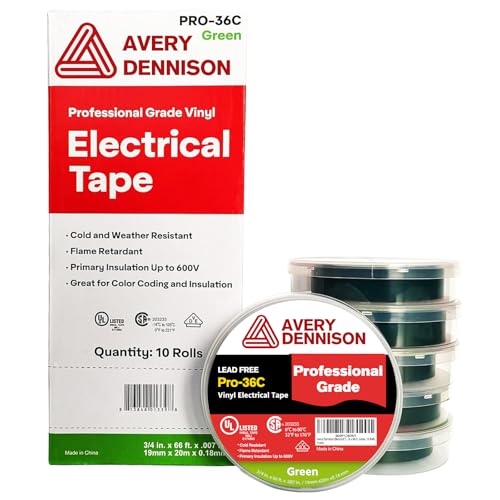 Electrical Tape, 10 Rolls Professional Grade PVC Electric Tape, UL/CSA Listed ¾ in x 66 ft Insulating Vinyl Tape for Electrical, Repairs, Automotive and Equipment, Pro-36C, Green
