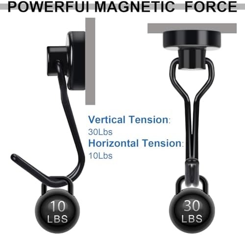 E BAVITE Swivel Swing Black Magnetic Hooks,30LBS Powerful Strong Neodymium Rare Earth Magnet Hook. Perfect for Refrigerator, Kitchen and Other Surfaces, Pack of 50