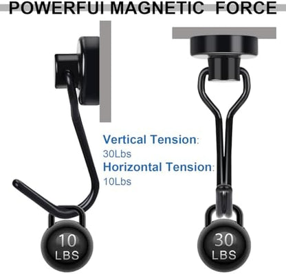 E BAVITE Swivel Swing Black Magnetic Hooks,30LBS Powerful Strong Neodymium Rare Earth Magnet Hook. Perfect for Refrigerator, Kitchen and Other Surfaces, Pack of 50